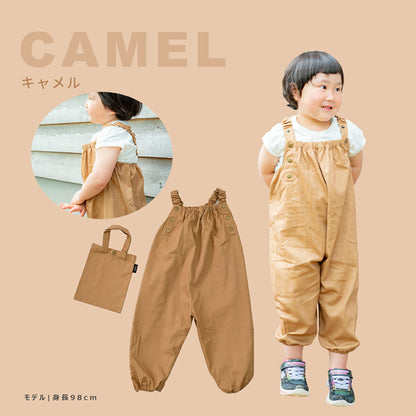 プレイウェア ベビー キッズ 子供 綿100% 砂場着 オーバーオール 汚れ防止 ベージュ ネイビー キャメル グレー カーキ 外遊び 泥遊び 男の子 女の子 兼用 サイズ調整 洗える おしゃれ 可愛い 収納袋付き ギフト プレゼント ベビー つなぎ出産祝い 送料無料 [M便 1/1] 21555