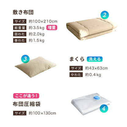 布団セット 4点 シングルロング 洗える 抗菌防臭 収納しやすい圧縮袋付き 選べる カバー防カビ 掛け布団 敷き布団 枕 布団圧縮袋 新生活 ほこりのでにくい寝具セット オールシーズン ベージュ お手軽 単身赴任 378679