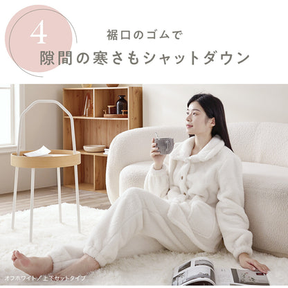 ルームウェア パジャマ レディース 冬 寒がりさんに F M L ワンピース ふわもこ セットアップ パンツ 贅沢もこもこ 軽い 長袖 可愛い マイクロファイバー ボアフリース 冬 秋冬 あったか ピンク ホワイト ブラウン グレー ネイビー 38566