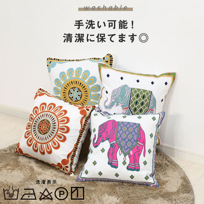 刺繍 クッションカバー 45×45cm おしゃれ アジアン ファスナー付き 綿100%  [M便 1/1]  花 鳥 象  メール便 54514