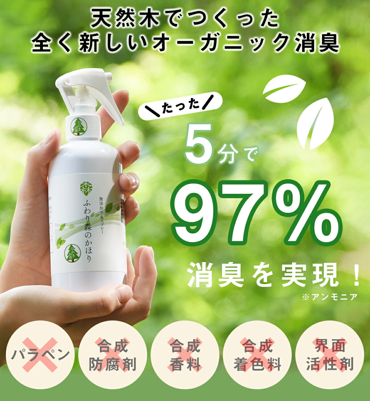 ふわり森のかほり 消臭スプレー 15ml 選べる2種の香りセット 消臭  天然成分 ヒノキ おしゃれ トイレ 靴 木材 ペット キッチン 玄関 ひのき 化学成分不使用 車 [M便 1/30] 2pC45181