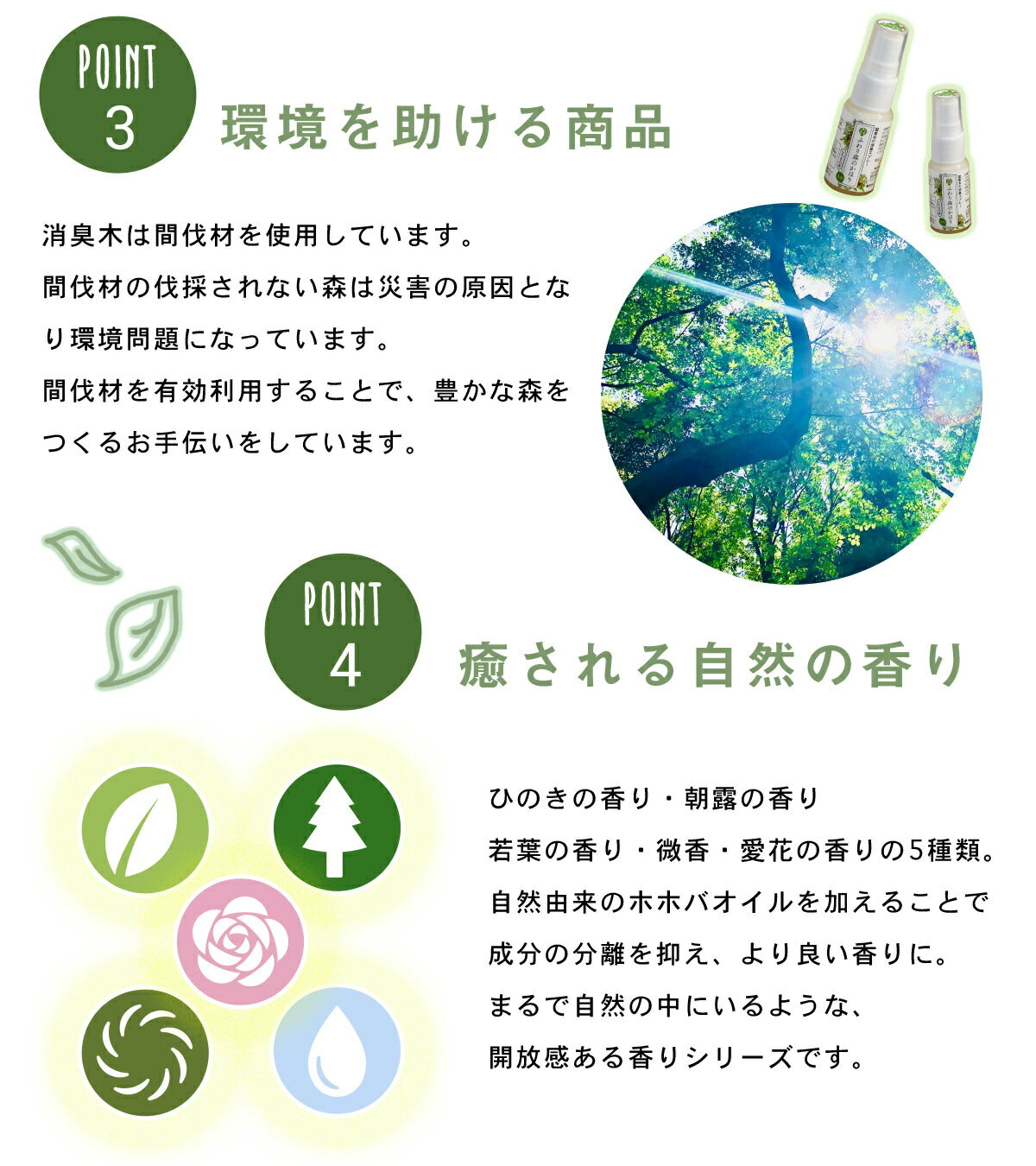 ふわり森のかほり 消臭スプレー 15ml 選べる2種の香りセット 消臭  天然成分 ヒノキ おしゃれ トイレ 靴 木材 ペット キッチン 玄関 ひのき 化学成分不使用 車 [M便 1/30] 2pC45181