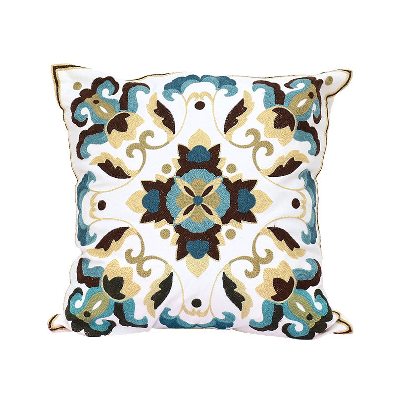 刺繍 クッションカバー 45×45cm おしゃれ アジアン ファスナー付き 綿100%  [M便 1/1]  花 鳥 象  メール便 54514