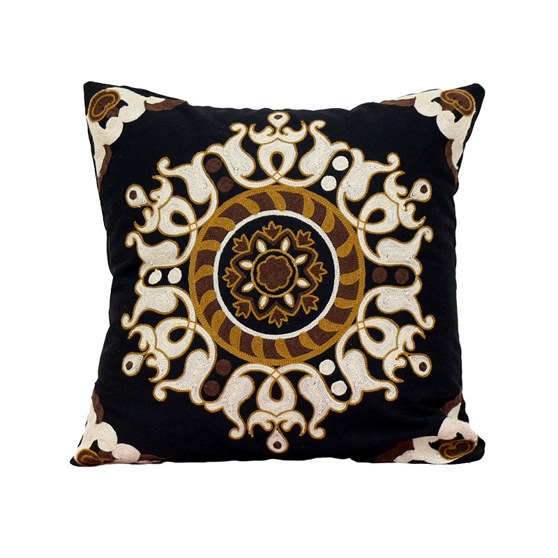 刺繍 クッションカバー 45×45cm おしゃれ アジアン ファスナー付き 綿100%  [M便 1/1]  花 鳥 象  メール便 54514